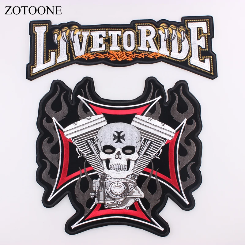 LIVE TO RIDE Skull Big Patch For Jacket Clothing Embroidered Apparel Fabric Sewing Beaded Applique DIY Clothes Sticker H | Дом и сад