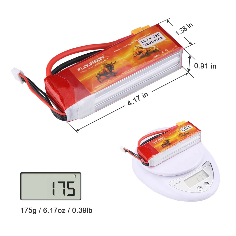 Floureon 25C 3 S Lipo Батарея 11 1 V 2200 мА/ч XT60 разъем для дистанционно управляемых