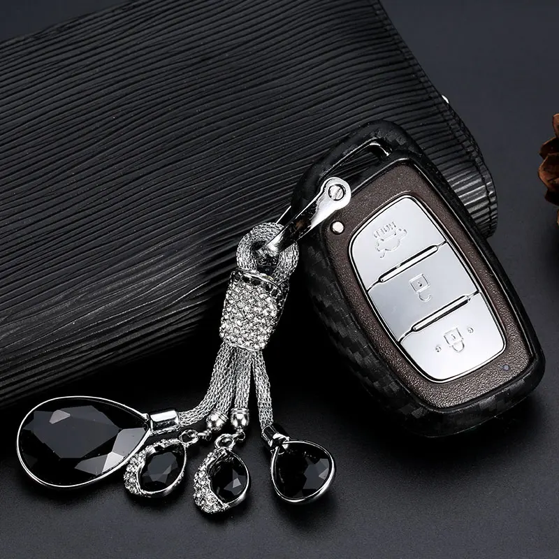 A-keyring Чехол для ключей из углеродного волокна силикагеля для hyundai Elantra Tucson Mistra Verna Sonata IX25 IX35 автомобильный брелок для ключей - Название цвета: A-keyring