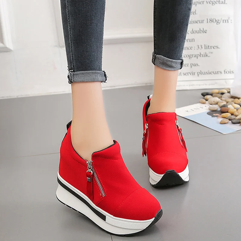 Модные женские кроссовки повседневная обувь на высоком каблуке 10 см лоферы