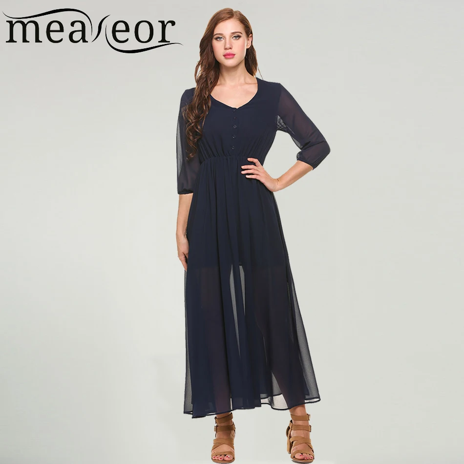 Женское платье Meaneor повседневное шифоновое винтажное макси с рукавом 3/4 и