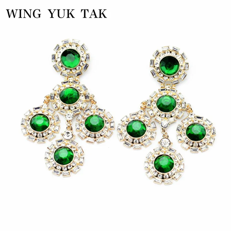 Женские крупные серьги с кристаллами wing реалистичные золотого цвета зеленым