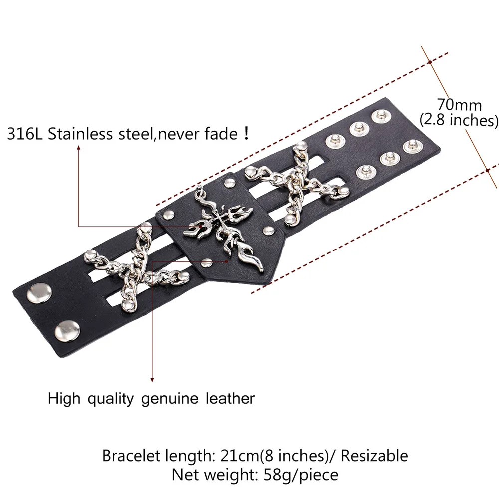 Мужской браслет из натуральной кожи многослойный Широкий Браслет-манжета