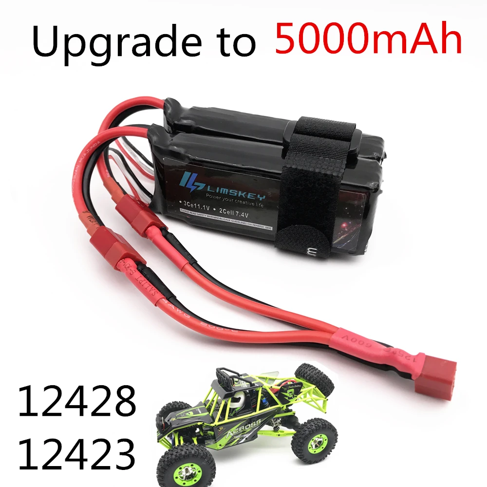 

Limskey Power Upgrade to 7.4V 5000MAH (2pcs*2500mah 7.4V ) 40C 2S lipo battery T plug for Wltoys 12428 12423 RC Car Parts