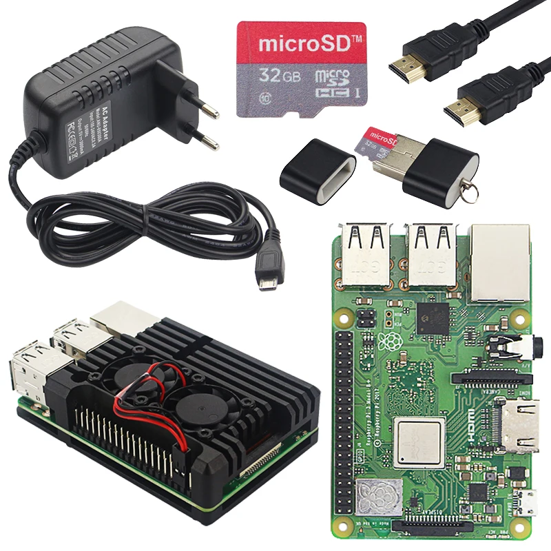 Оригинальный UK Raspberry Pi 3 Model B Plus с WiFi и Bluetooth + блок питания алюминиевый чехол