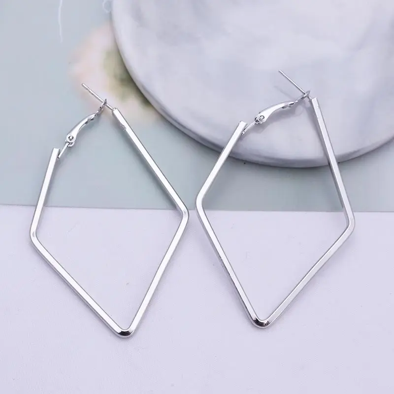 Silver Большие квадратные серьги-кольца в форме сердца для женщин Brincos розовое золото серебро Цвет массивные ювелирные изделия Шестигранная круглая серьга геометрической формы - Окраска металла: Silver