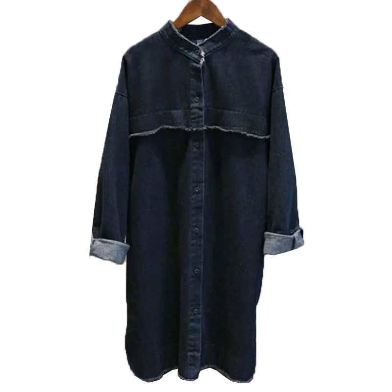 Новинка 2017 модная женская длинная джинсовая куртка весна осень BF стиль