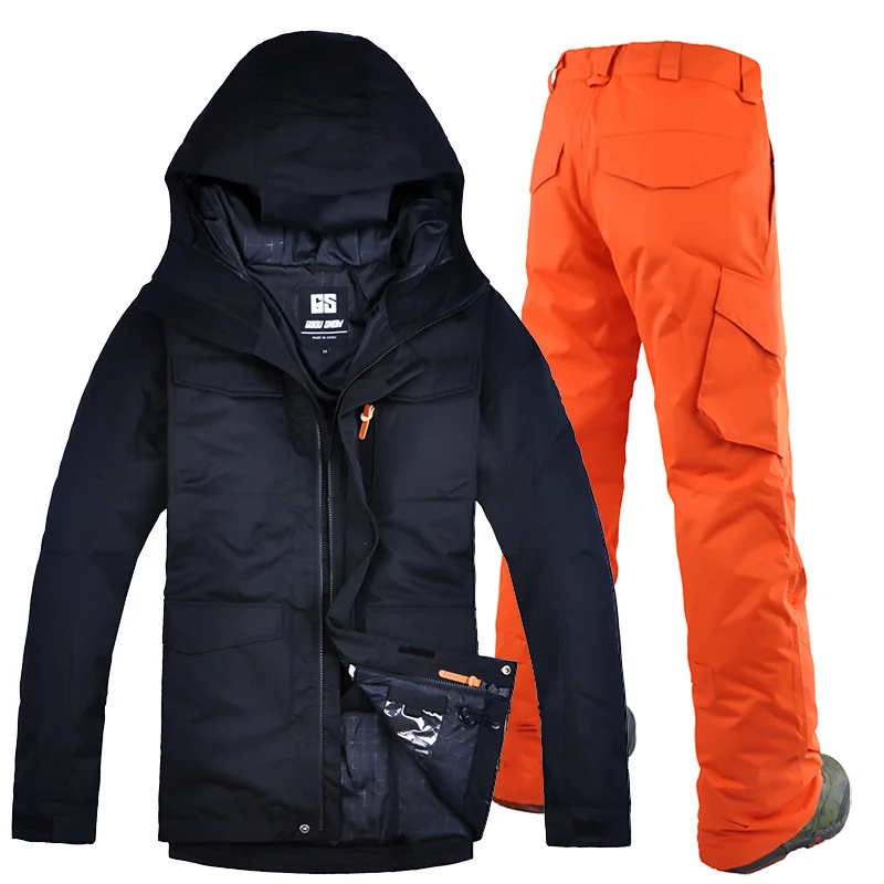 orange pants Gsou снег лыжный костюм набор для мужчин лыжный спорт на открытом воздухе Сноуборд Лыжный набор Водонепроницаемый и ветрозащитный термальная куртка - Цвет: orange pants
