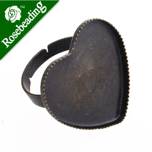 

25mm heart Shape Adjustable Shallow bottom Antique Bronze plated Ring Base Setting With heart Pad,Sold 50PCS Per Package