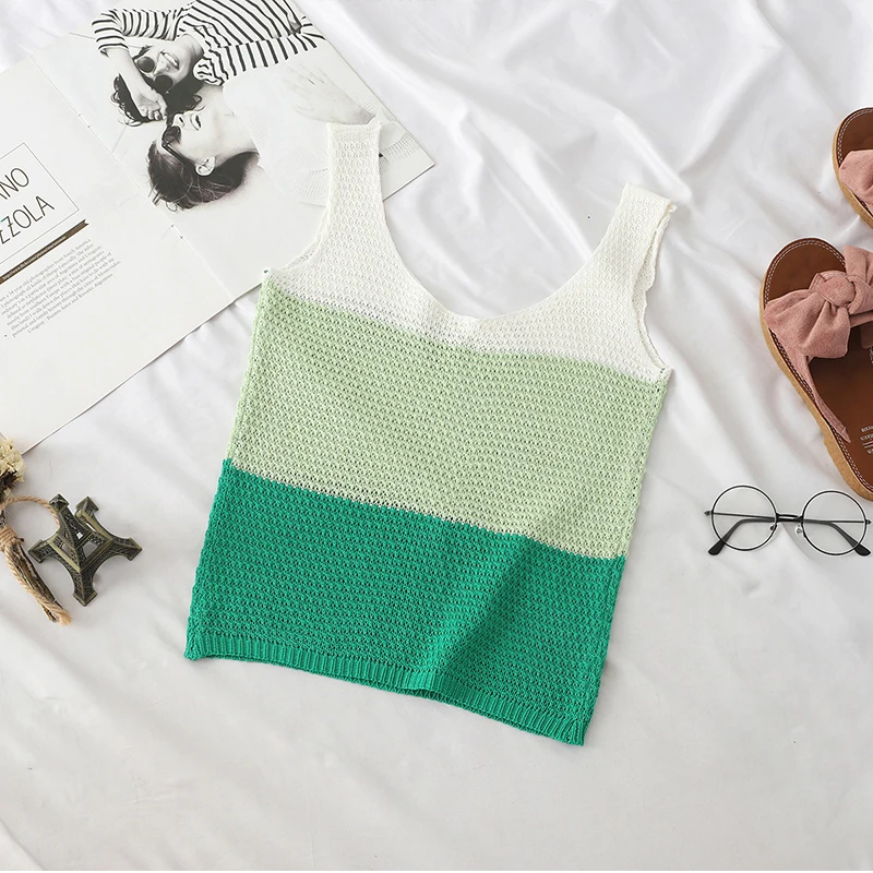 Топ женский трикотажный в стиле пэчворк без рукавов|Топы| |