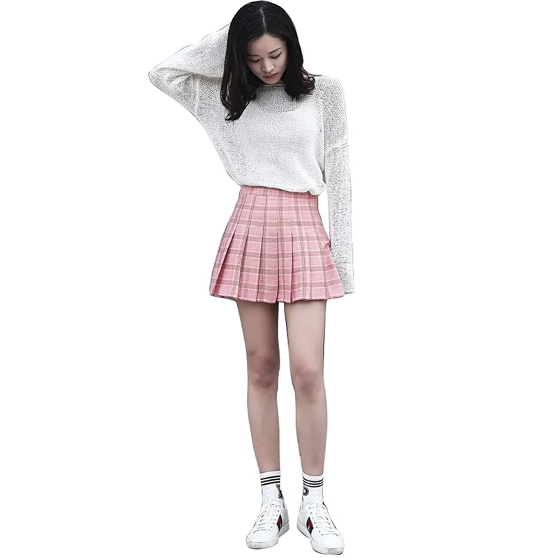ROPALIA Women Skirts Summer Women Plaid Kawaii Skirt High Waist Black White Skirts Harajuku Mini Skirts