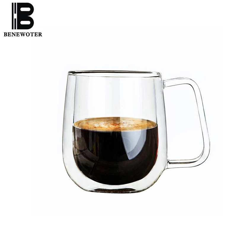 Двухслойная чайная чашка с ручкой 200 мл термостойкая прозрачная боросиликатная