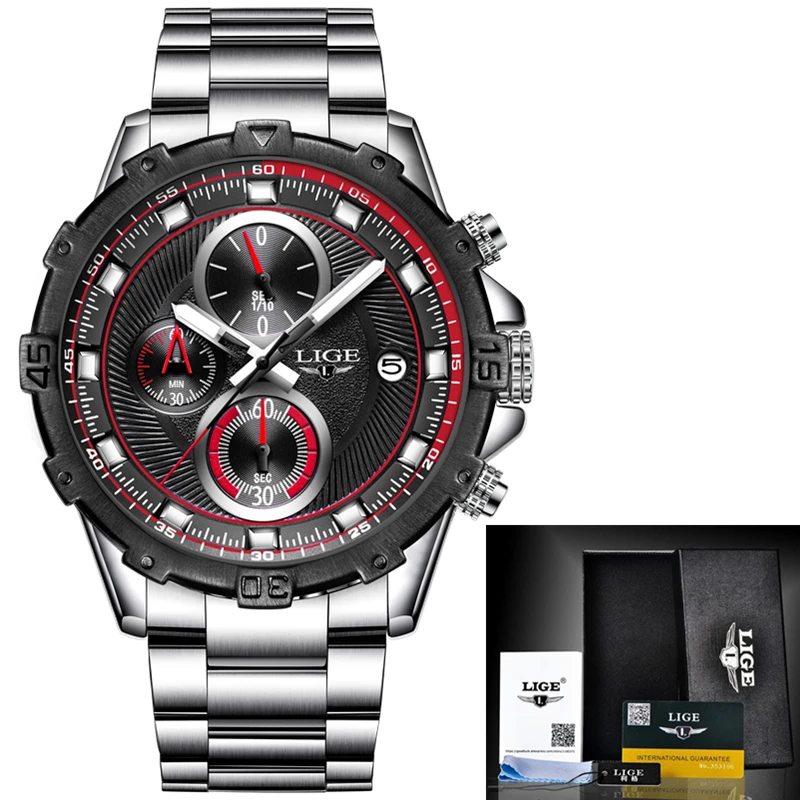 LIGE мужские часы с хронографом Лидирующий бренд Роскошные Бизнес Кварцевые