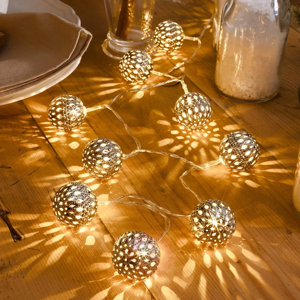 Светодиодная гирлянда с 20 металлическими шариками на батарейках 3 м | Освещение