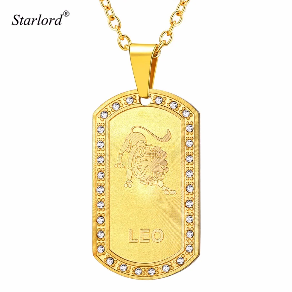 

Starlord Zodiac Sign LEO Pendant Necklace For Men/Women Jewelry Rhinestone Gold Dog Tag 12 Constellation Jewelry Gift GP3604