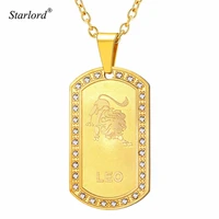 starlord zodiac sign leo pendant necklace for menwomen jewelry rhinestone gold dog tag 12 constellation jewelry gift gp3604