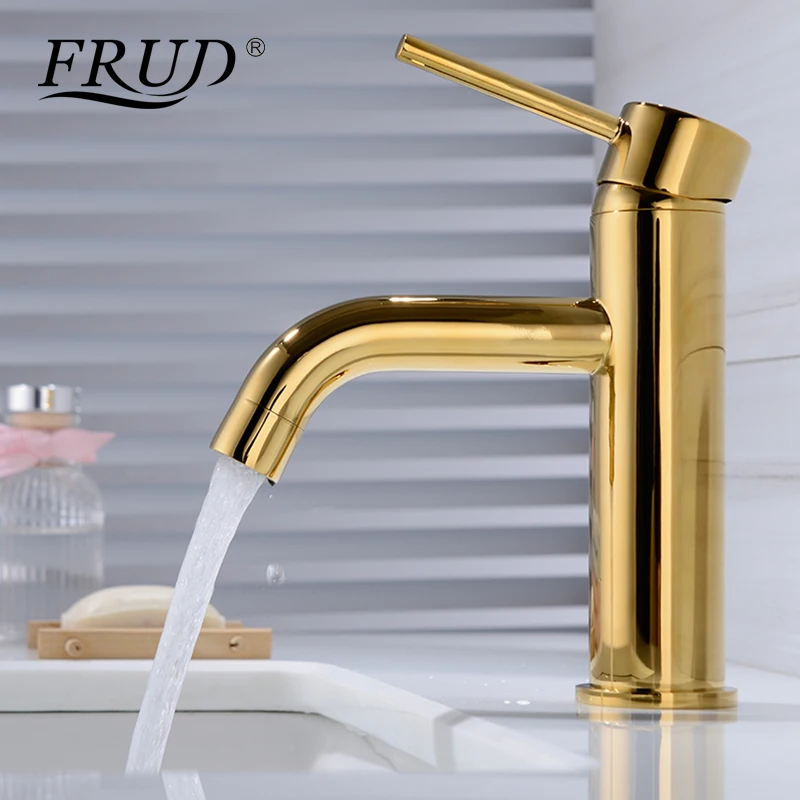 FRUD Ванная раковина кран Золотой водопроводной воды на бортике установка