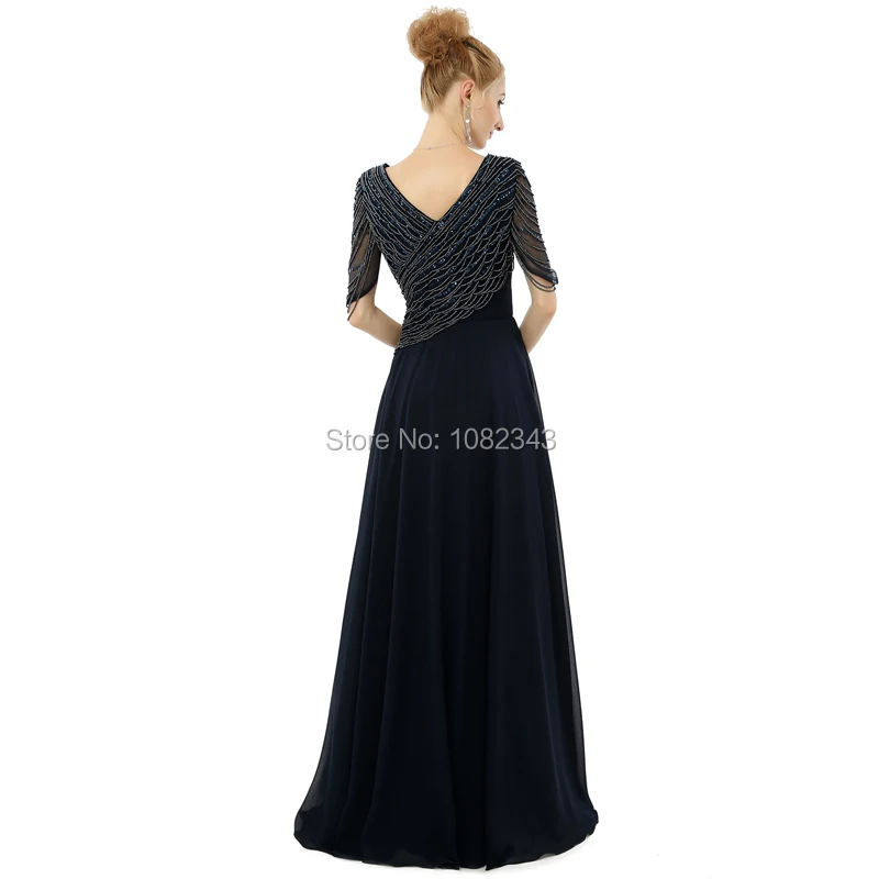 Шифоновое вечернее платье с бусинами блестками V-образным вырезом и коротким