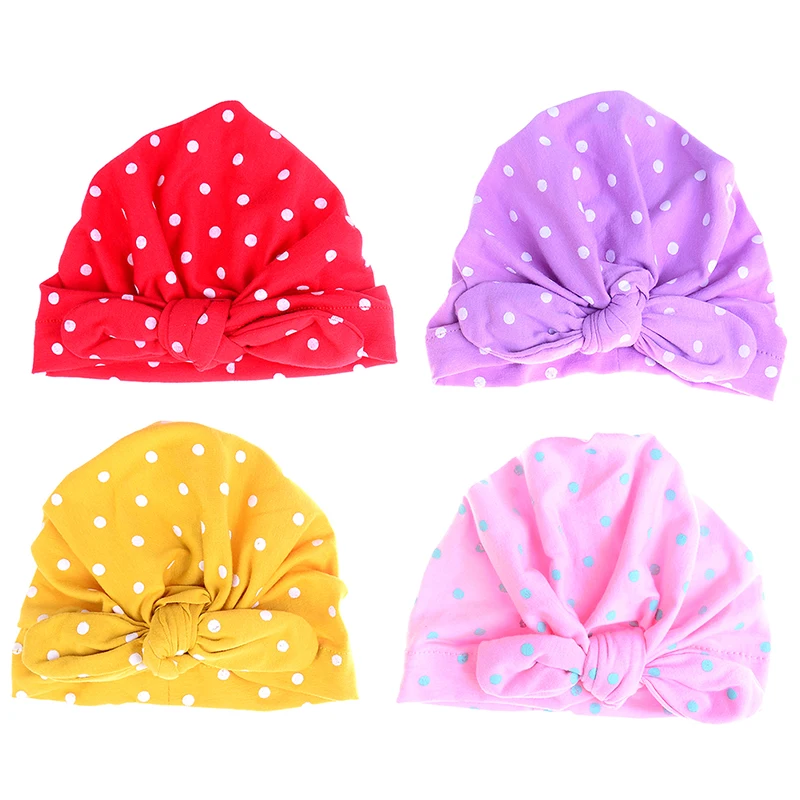 1 Pc Baby Girl Candy Color Sweet Bowknot Hat With Dot Turban Cap For Girls Elastic | Детская одежда и обувь