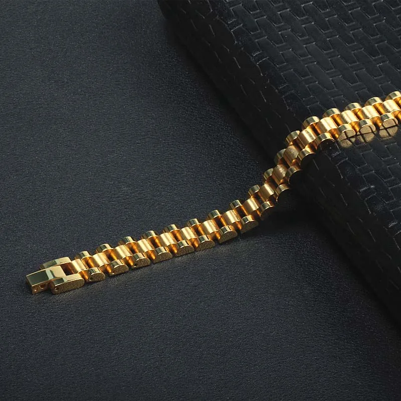 Gold 10 мм, 22 см, мужские часы из нержавеющей стали, ремешок, браслет, ремешок для часов, браслет, браслеты, черный, серебристый, золотой, хип-хоп ремешок, ссылка - Окраска металла: Gold