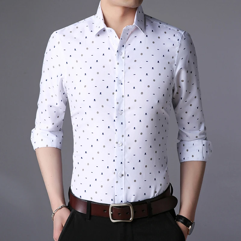 Рубашка мужская с длинным рукавом деловая Повседневная приталенная модная