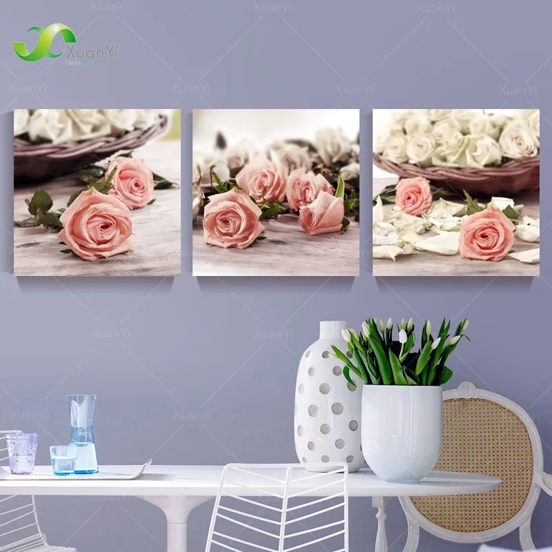 3 Piece Rose Flowers Canvas Painting Poster And Prints Modular Wall Art Picture Cuadros Decoration For Living Room Unframed | Дом и сад