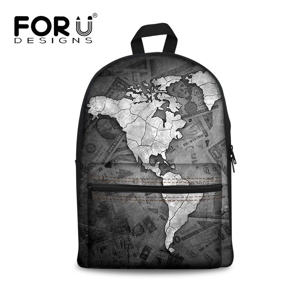 Холщовый Рюкзак FORUDESIGNS для мальчиков с принтом карты мира сумки колледжа