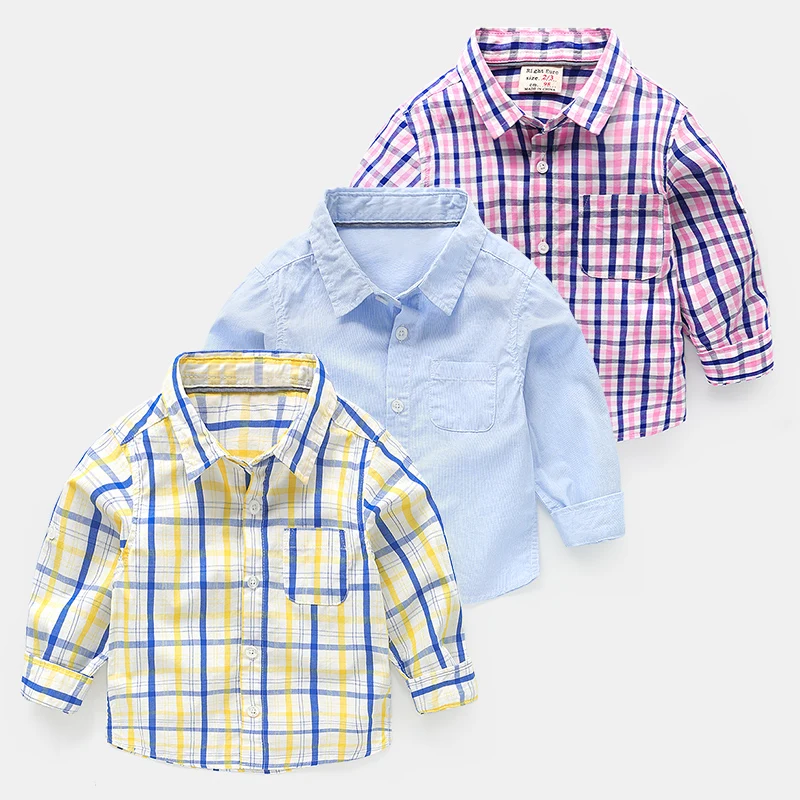 2019 Цвет рубашки для мальчиков Европейский Стиль синий цвет розовый длинный рукав