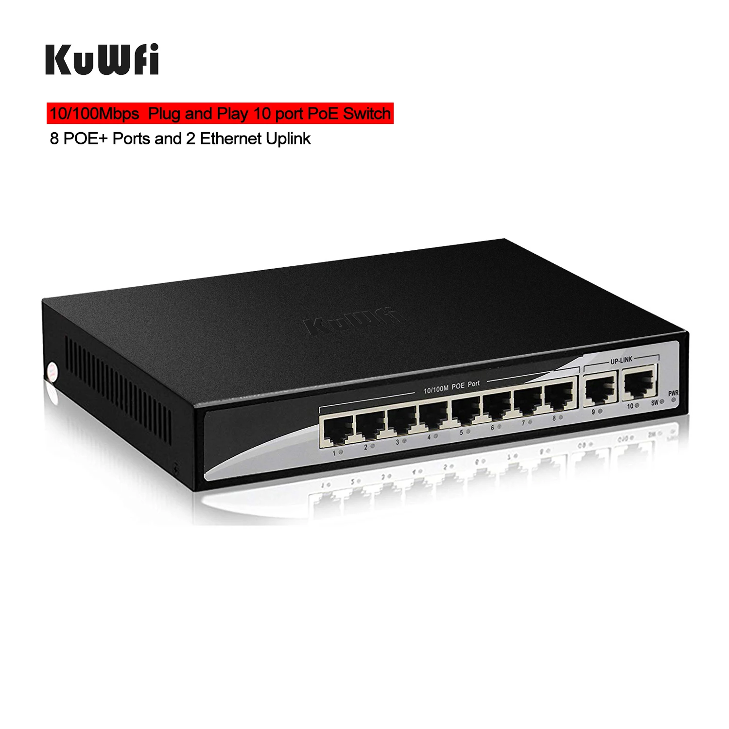 10 портов Plug and Play PoE коммутатор 100 Мбит/с Ethernet сетевой 8 POE порт s &amp 2Uplink для ip-камер-48
