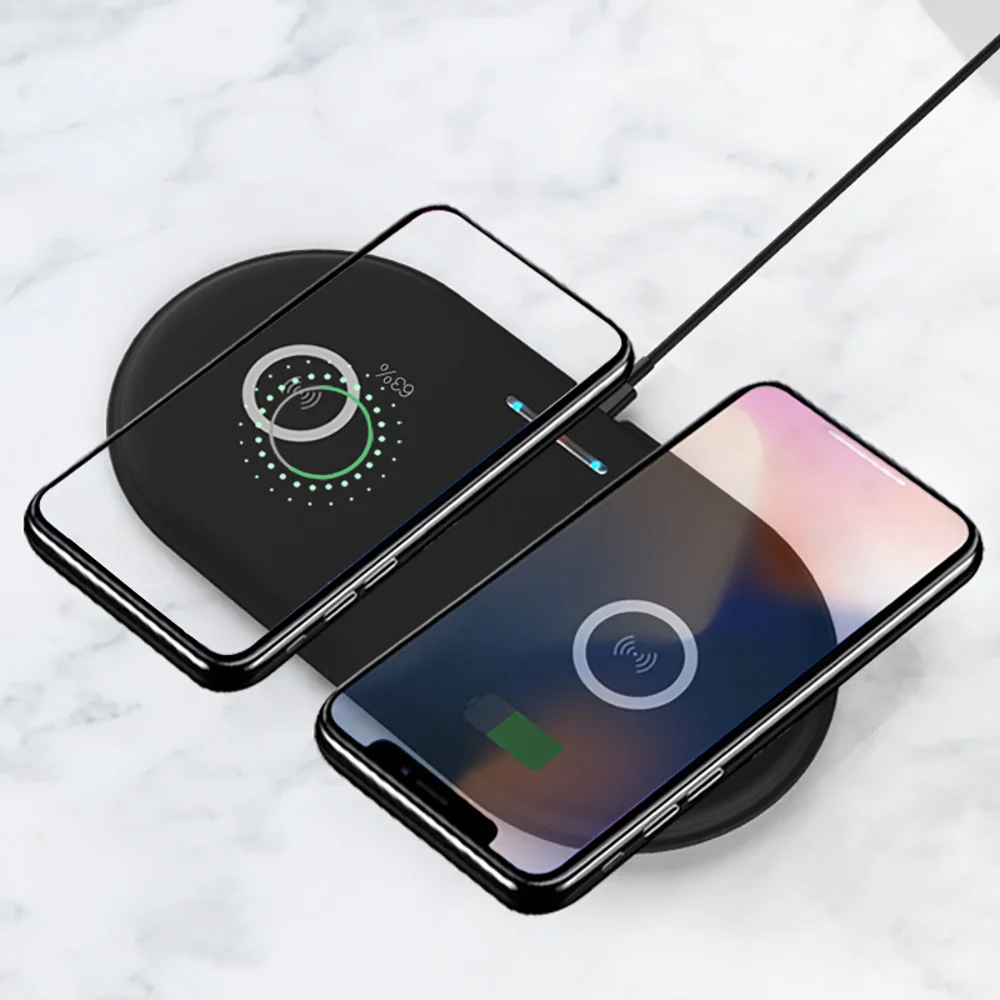 2 в 1 двойное Беспроводное зарядное устройство QI быстрая зарядка для IPhone 8 10 X Samsung