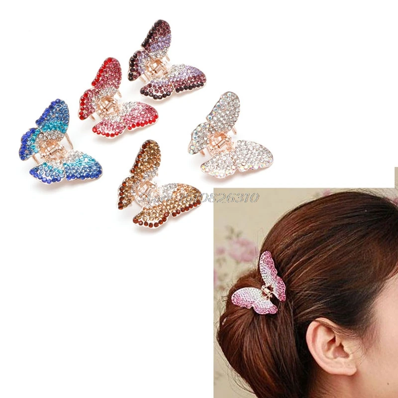 Elegant Women Girl Butterfly Claw Crystal Rhinestone Hair Clip Clamp Hairpin Jaw #Y207E# Hot Sale | Красота и здоровье