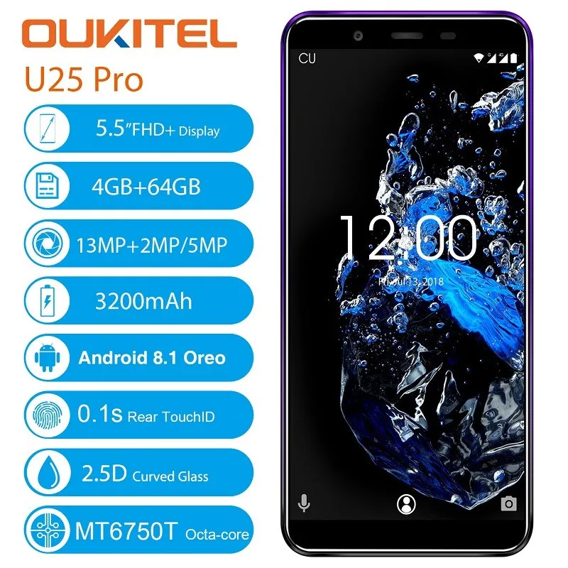 Oukitel U25 pro 5 дюймов FHD дисплей Android 8 1 мобильный телефон четыре ядра сотовый 4 Гб ram 64