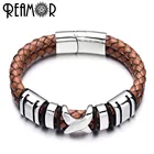 Мужской двойной плетеный кожаный браслет REAMOR из нержавеющей стали 316l с буквой X, дизайнерские браслеты из бисера, браслеты для мужчин, ювелирные изделия