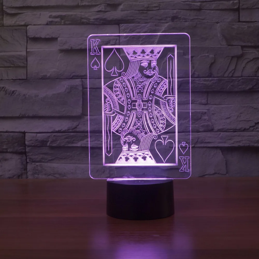 Радужные цвета покер Король 3d иллюзия лампы пасхальное украшение Falsh светодиоды