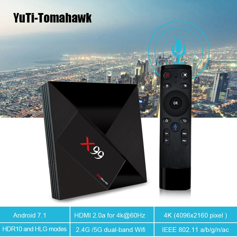Мини ПК 4 Гб 32 Rockchip RK3399 Android 7 1 ТВ приставка X99 с голосовым пультом 2 4G/5G двойной WIFI