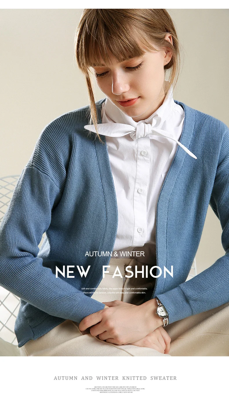 Smpevrg autumn new female cardigan cashmere sweater women coat V-neck Seven-quarter sleeve knitted cardigan women sweater jumper