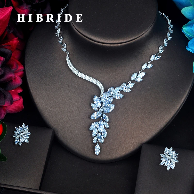 Роскошный блестящий Женский комплект ювелирных изделий HIBRIDE с фианитом ожерелье
