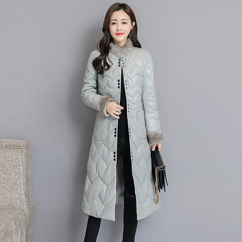 Winter Black Super Warm Long Soft Faux Leather Jacket Women Elegant Overcoat 2018 New Ladies Fur Collar Waterproof PU Parkas 3XL | Женская
