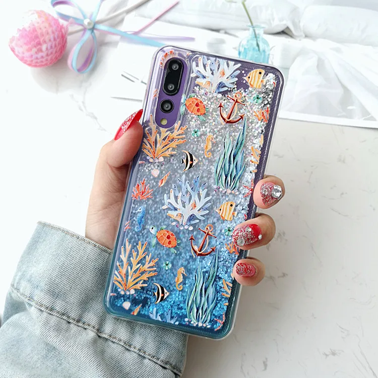 Чехол с изображением дельфина из жидкого сыпучего песка для Huawei P20 Pro P10 Nova 4 3 3i
