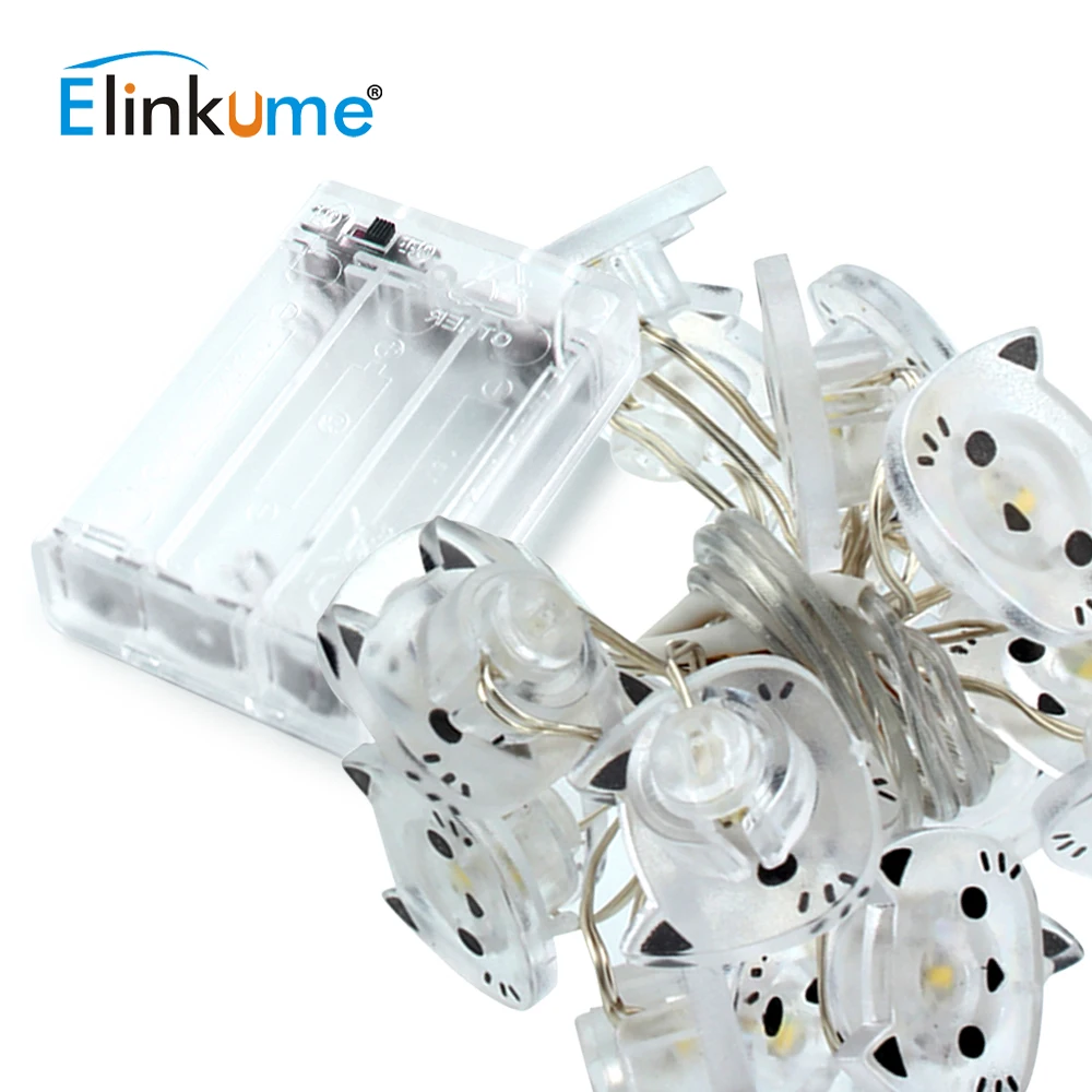 Elinkume мультфильм 2 м светодиодный светильник 20 s кот медный провод Сказочный на