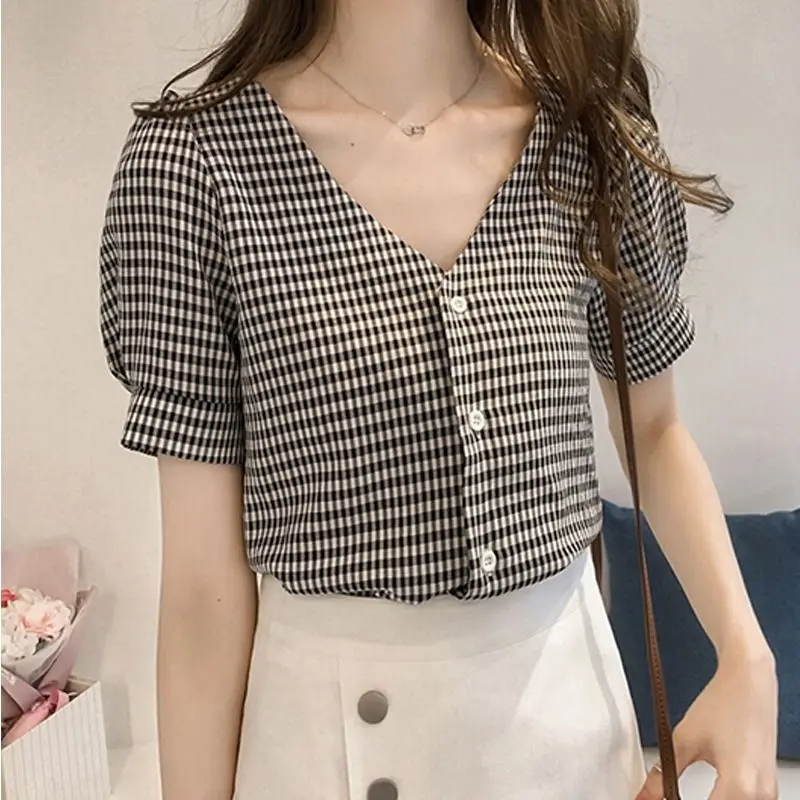 V Neck Women's Shirts Female Blouse Shirt Short Sleeve Blouses Summer Tops Femme | Женская одежда