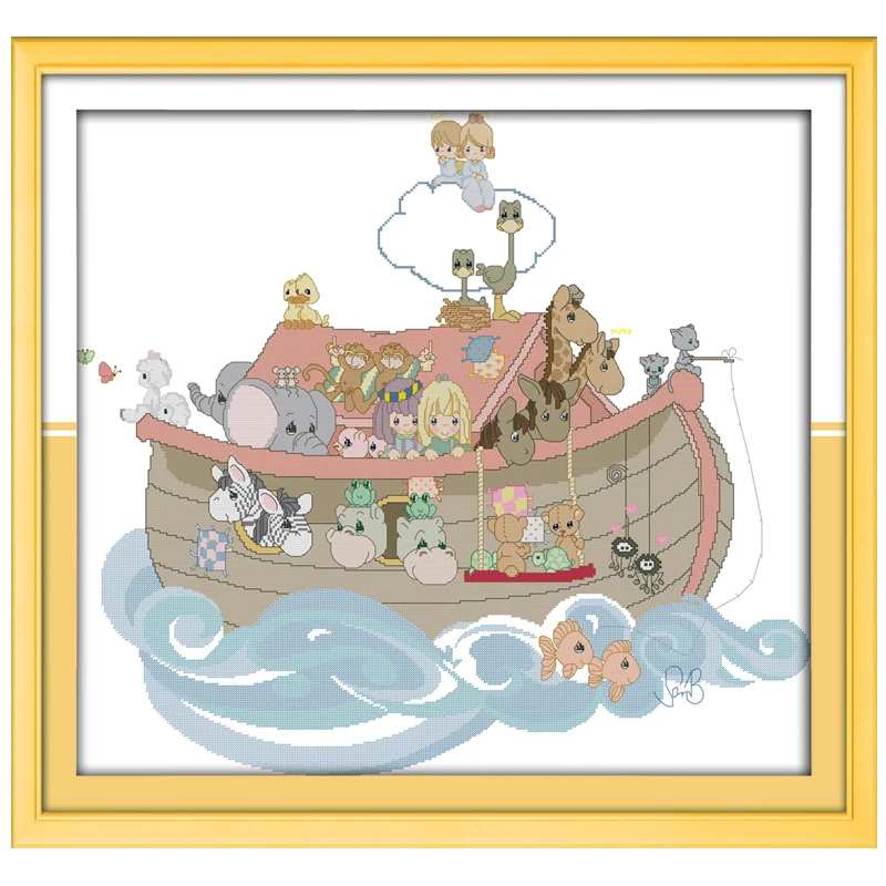 Noah's Ark Cartoon Painting Counted Cross Stitch 11CT 14CT cartoon Cross-Stitch Kit Handmade Home Decor Embroidery Needlework | Дом и сад