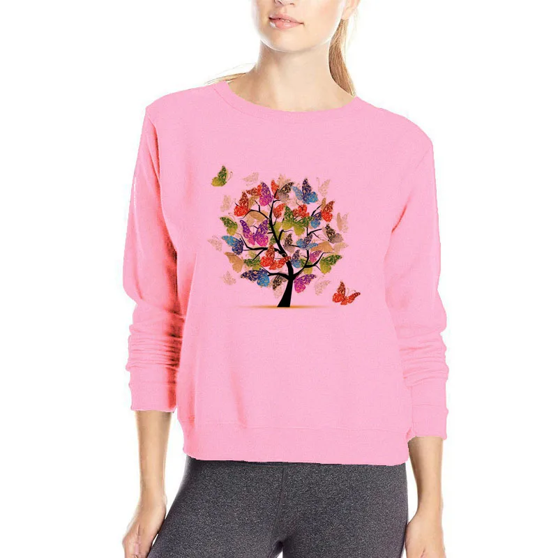 

Creative design butterfly hoodies new design super cool colorful trees sweatshirt women beautiful outwear cotton pullovers
