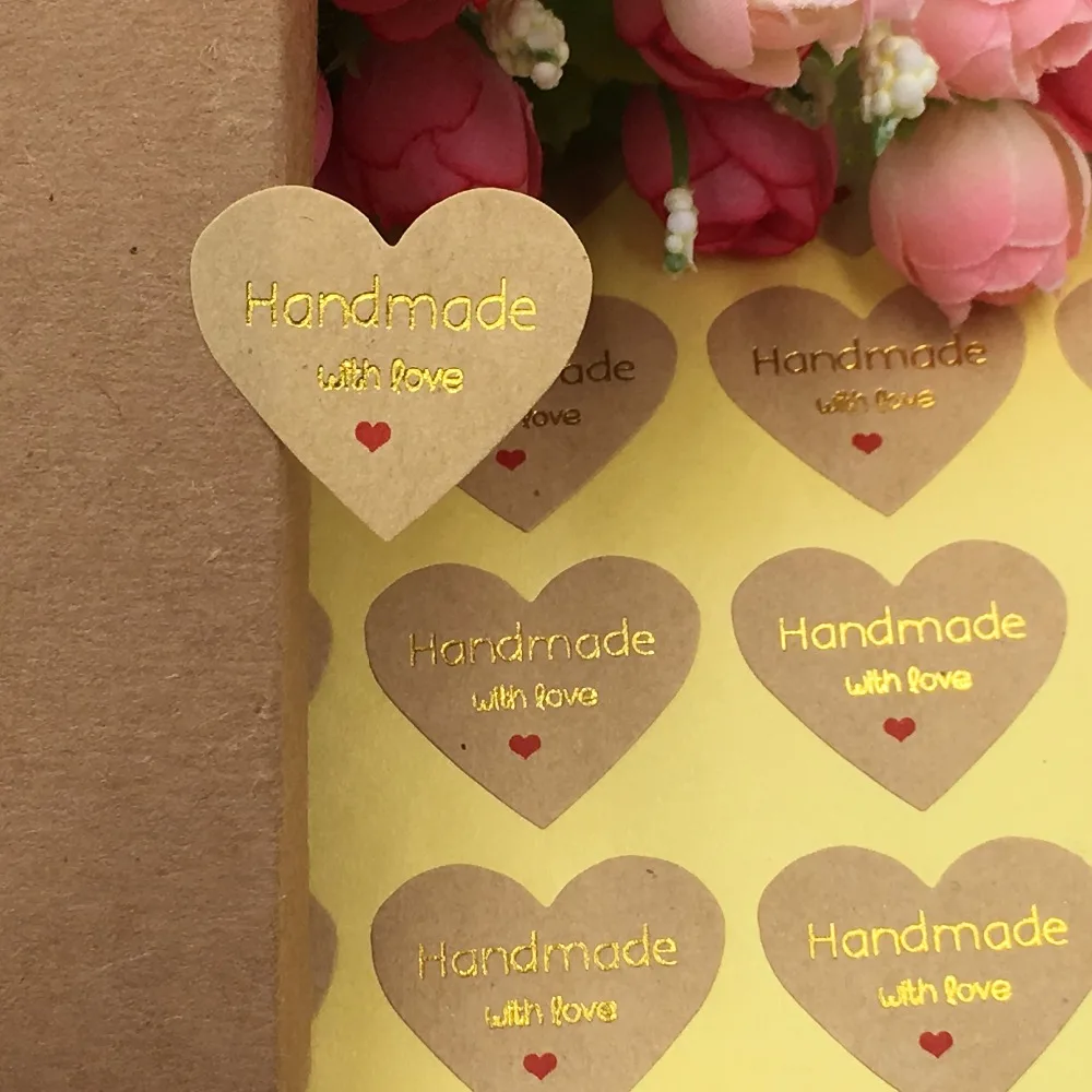 1000 шт./лот наклейки ручной работы с надписью Love из крафт бумаги сделай сам