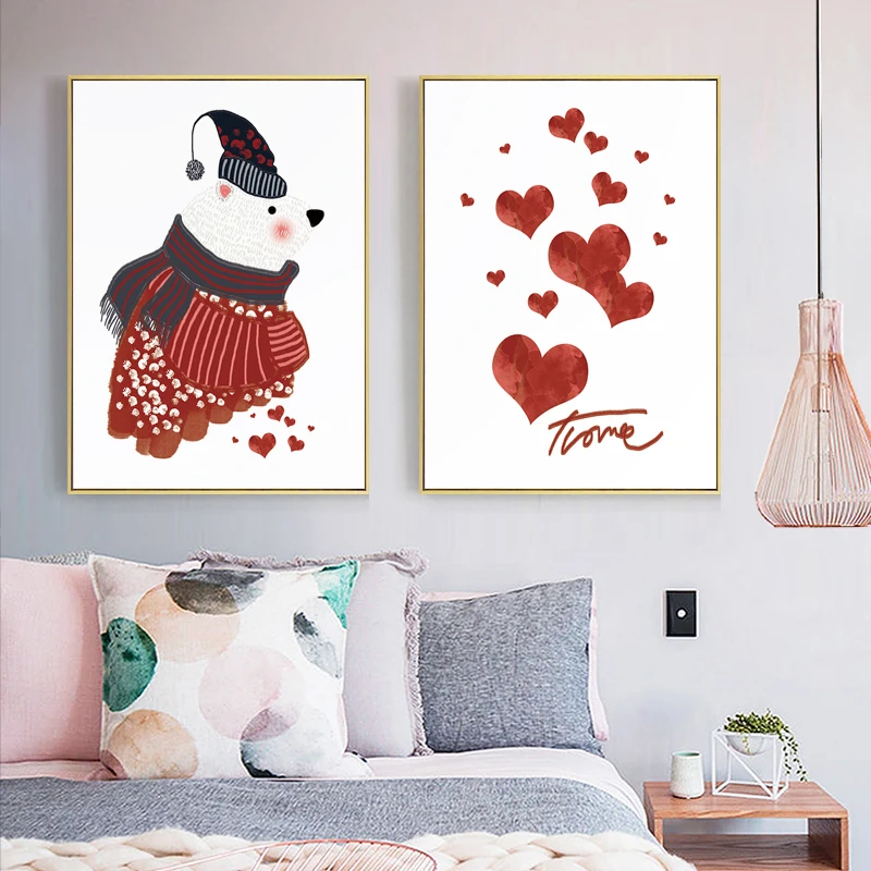 Маленький белый медведь Холст Картина Рождество животное любовь сердце Дети