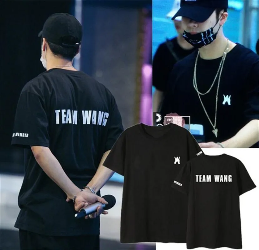 Футболка Kpop GOT7 Team Wang летняя футболка для пар черная Джексона с коротким рукавом