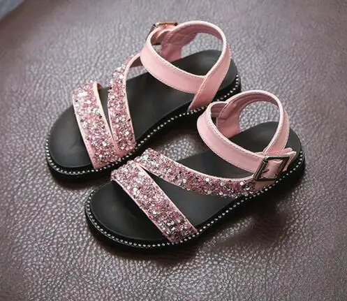 

Children's Sandals Summer Pink Girls Shoes Children's Sandals Sequins Flat Leather Beach Outdoor Size 26-35 Baby