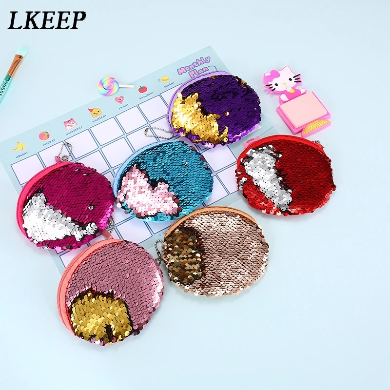 Блестящий двухцветный Кошелек для монет с блестками кошелек мелочи Круглый