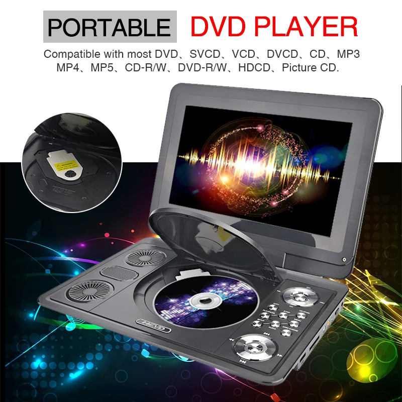 DVD плеер 13 дюймов HD портативный мобильный цифровой мультимедийный ТВ EVD радио SD