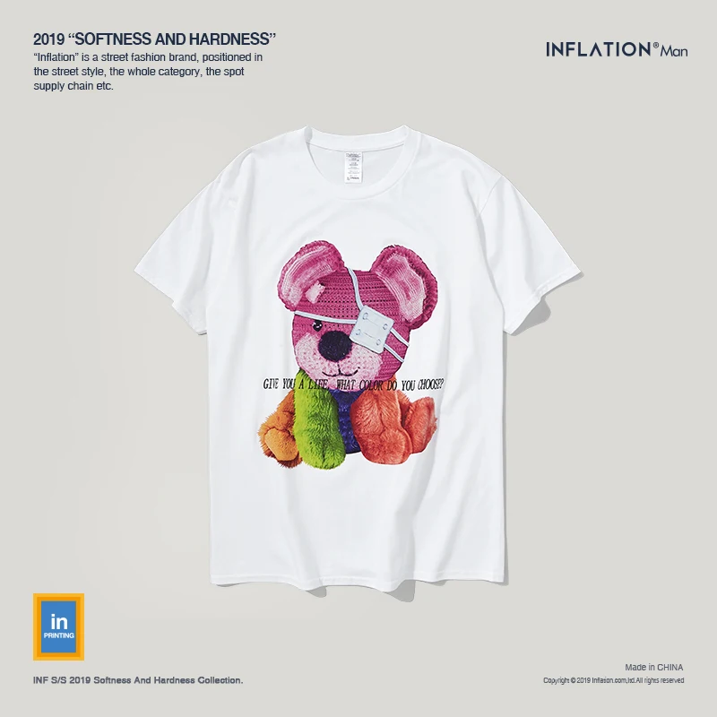 Игрушка инфляции медведь печати Пара одинаковые летние футболки Для Мужчин's с